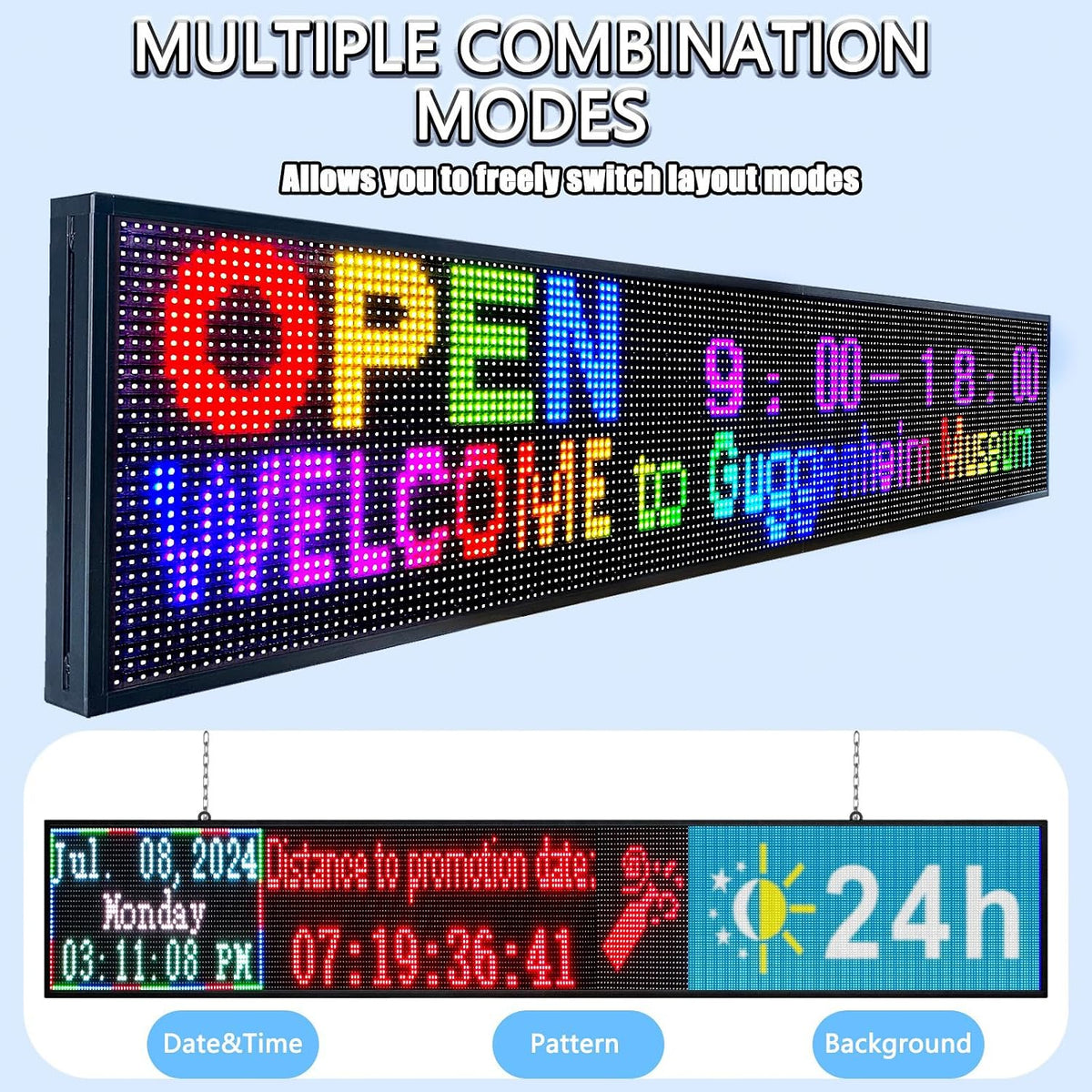 P10 Outdoor Led Sign WiFi Programmable with High Brightness Scrolling LED Sign for Business Digital Advertising Display Electronic Message Board (77''x14'')