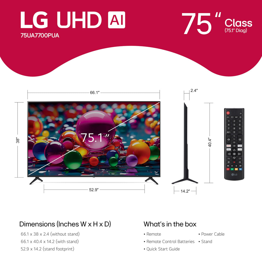 LG 43UA7700P 43 inch Class UA77 Series LED AI 4K Smart webOS TV (2025)