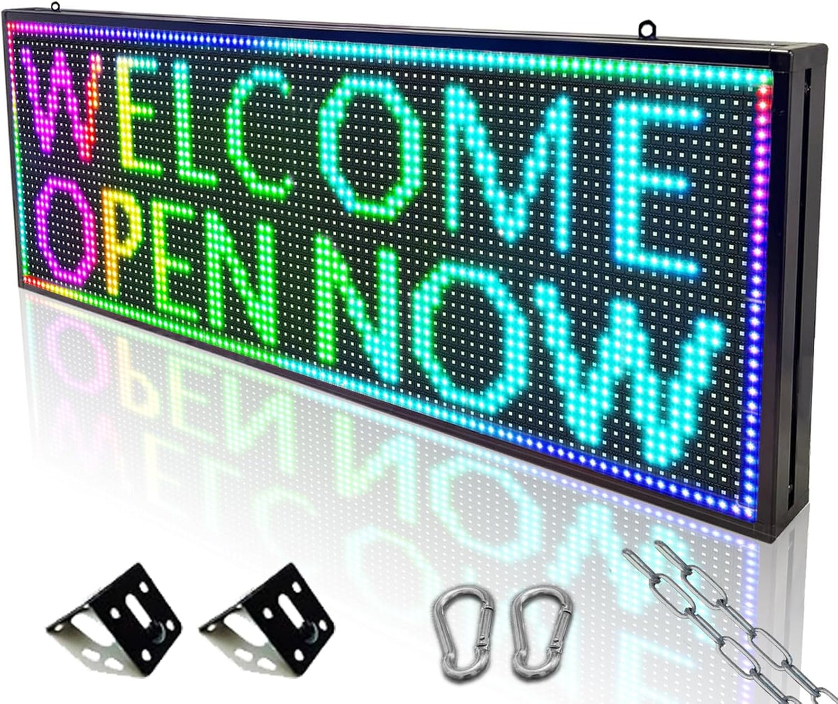 P10 Programmable Outdoor LED Sign, 39x14 Inch WiFi-Controlled Full Color Scrolling LED Sign, High Brightness Waterproof Digital Message Board for Business Advertising