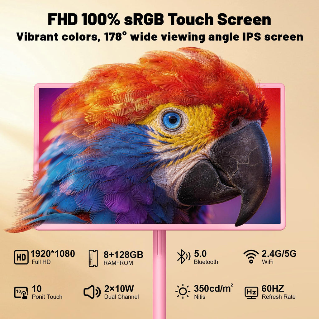 VLH 32 Inch Smart Portable TV Tablet with Rolling Stand, 1080P Touch Screen Rolling TV, Built-in 38400mAh Battery, Android 15, 8+128GB Wireless TV on Wheels with Remote, 360Â° Rotation, 5MP Camera