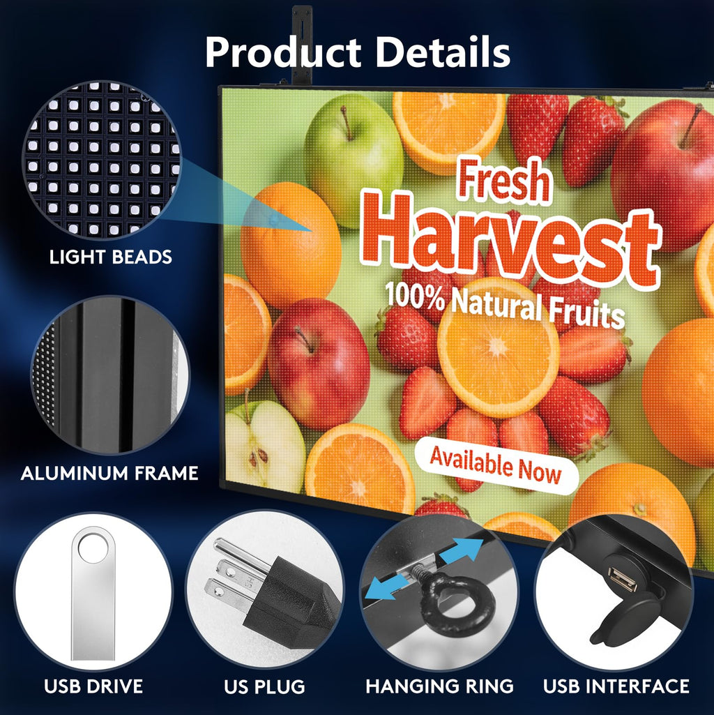 P5 Programmable LED Signs 65"x34" IP65 Waterproof Outdoor Digital Display with WiFi & USB Control, Full-Color 320Ã160 SMD Scrolling Text/Image/Video Advertising Board for Business