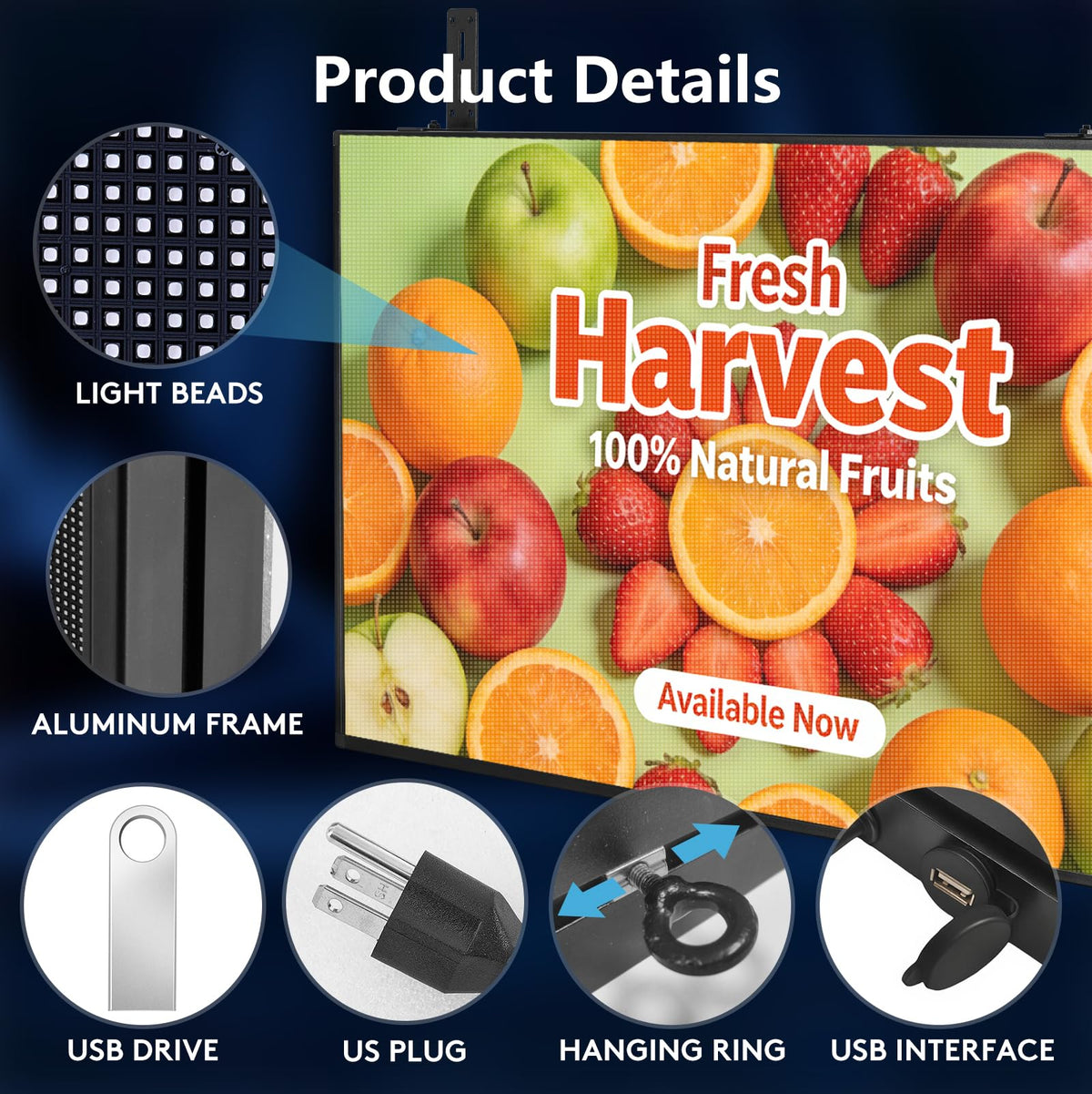 P5 Programmable LED Signs 65"x34" IP65 Waterproof Outdoor Digital Display with WiFi & USB Control, Full-Color 320Ã160 SMD Scrolling Text/Image/Video Advertising Board for Business