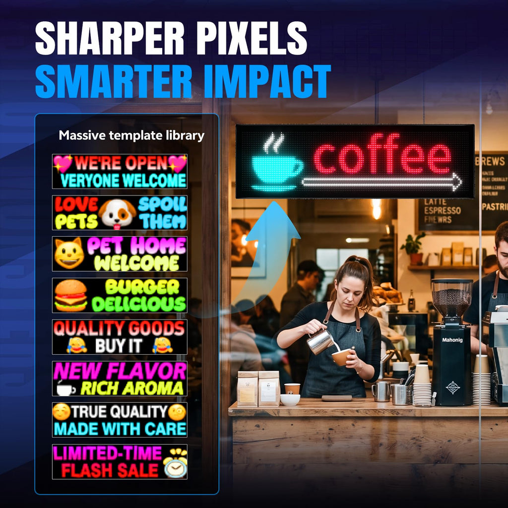 Rayhome Full Color Dual Row Programmable LED Sign, 43''x6.3'' Flexible P5 USB Bluetooth APP Control LED Signs Custom Text Message Pattern Scrolling LED Display for Store Bar Hotel School.