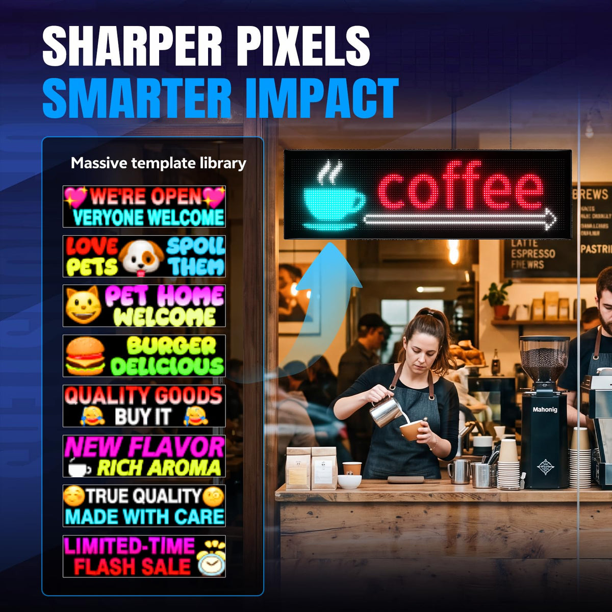 Rayhome Full Color Dual Row Programmable LED Sign, 43''x6.3'' Flexible P5 USB Bluetooth APP Control LED Signs Custom Text Message Pattern Scrolling LED Display for Store Bar Hotel School.