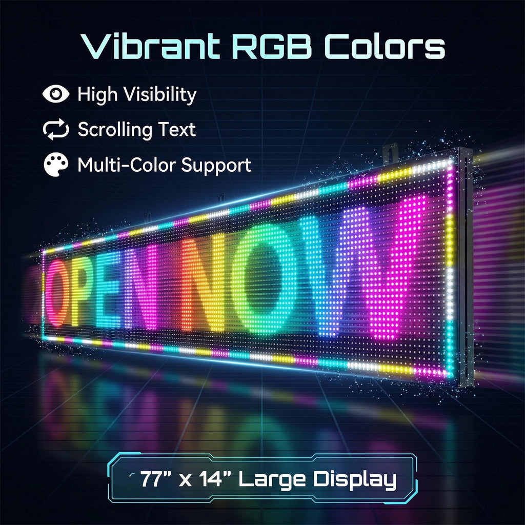 LED Advertising Sign,P5 39x14 Inches Full Color Programmable Digital Board, High Brightness Scrolling Message Display with WiFi & USB Control for Business Promotion