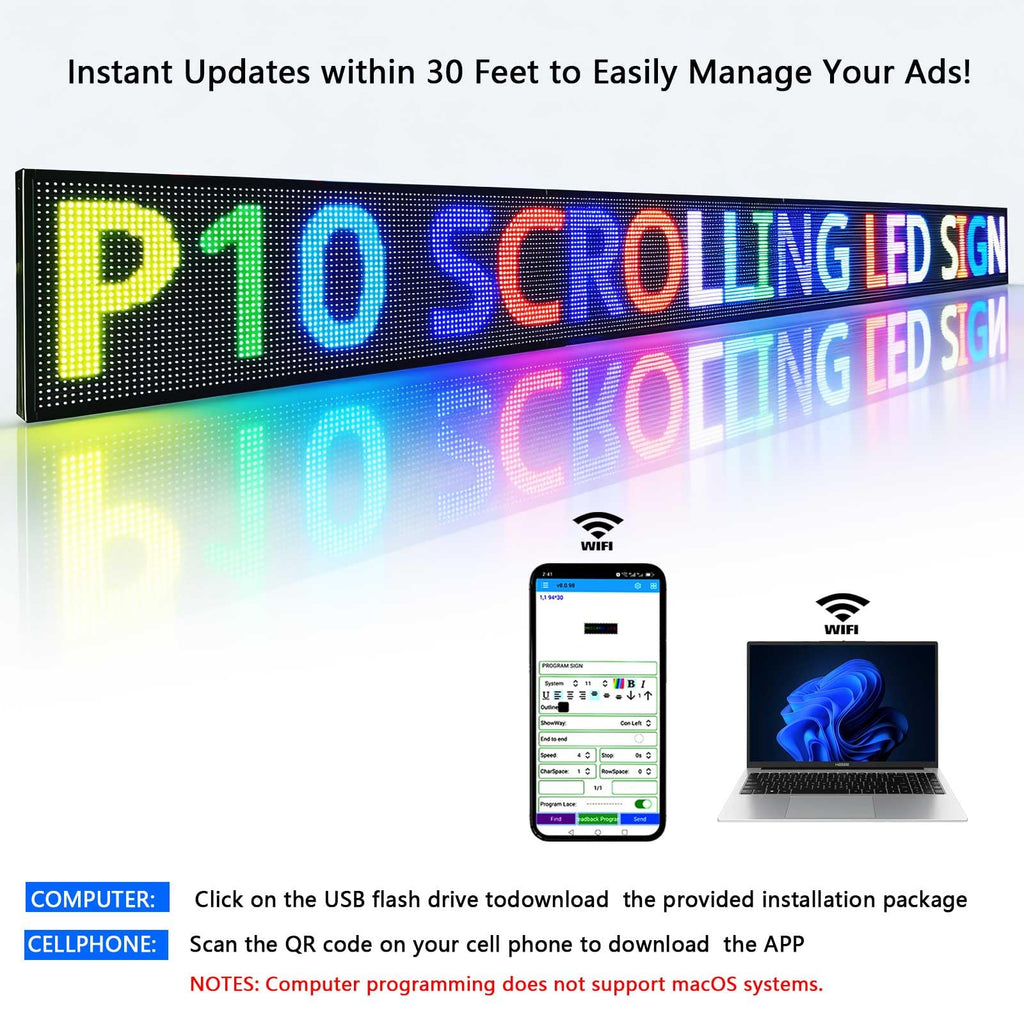 Led Sign Outdoor Programmable Scrolling Digital Open Neon P6 40''x17''