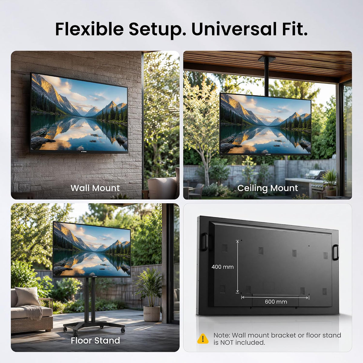55 inch Outdoor TV 4K UHD Smart Google TV, 1500 Nits IP55 Waterproof, HDR10, Dolby Vision & Atmos, 178Â° Wide Viewing Angle, Anti Glare, Partial Sun, WiFi & Bluetooth, Patio Backyard Poolside