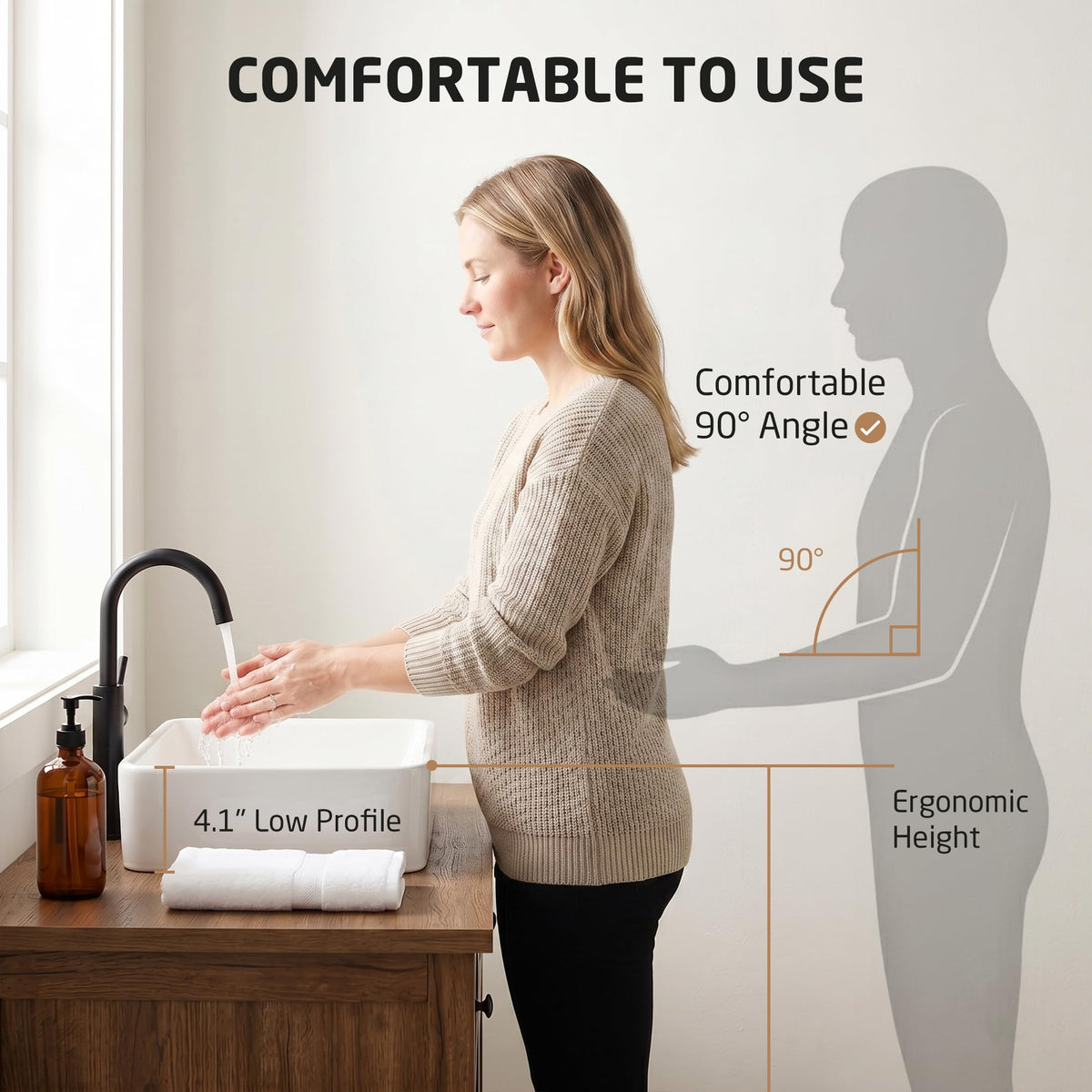 KES Matte Black 20 Inch Bathroom Vessel Sink Above Counter Rectangular Countertop Sink for Cabinet Lavatory Vanity, Ceramic, BVS123S50-BK