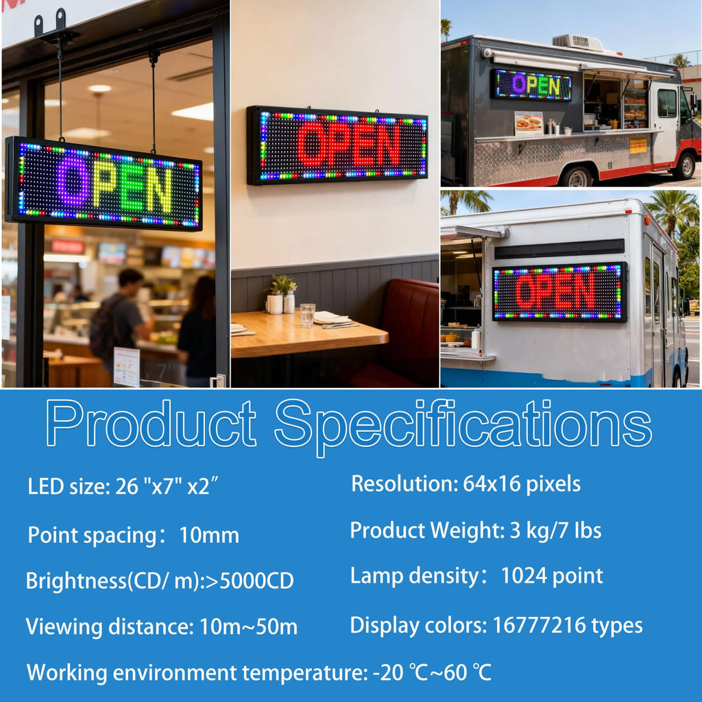 P6(40" * 17") Digital Programmable Scrolling Led Sign Scrolling Outdoor For Business message Board Display Screen Electronic Menu Board Wifi Control Word Light