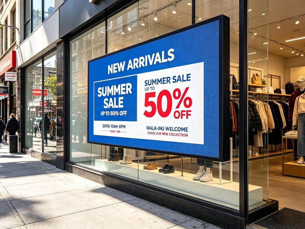 P5 Outdoor LED Sign 65"x34" Full Color Programmable Digital Display, 5000 Nits High Brightness IP65 Waterproof WiFi & USB Control, Scrolling Message Board for Business Advertising - Text/Image/Video