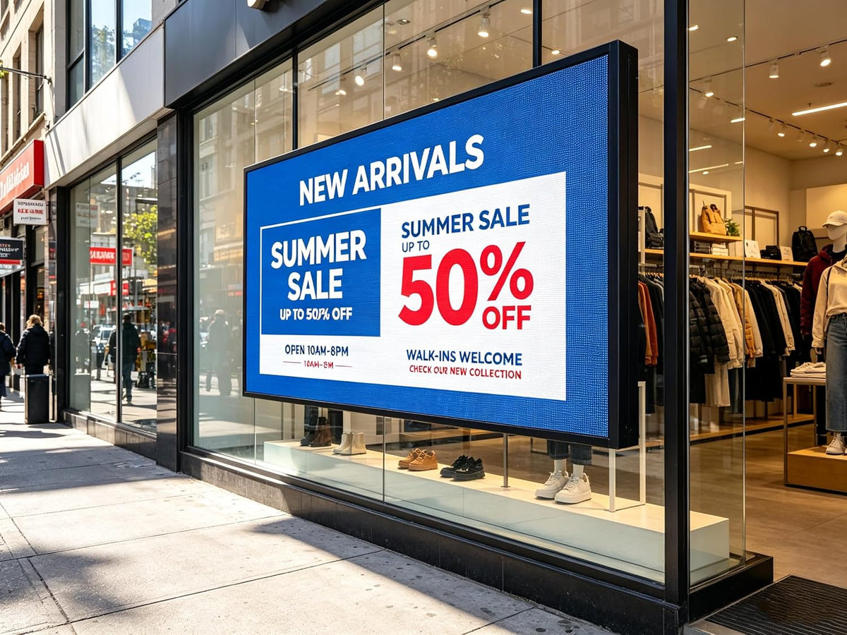 P5 Outdoor LED Sign 65"x34" Full Color Programmable Digital Display, 5000 Nits High Brightness IP65 Waterproof WiFi & USB Control, Scrolling Message Board for Business Advertising - Text/Image/Video