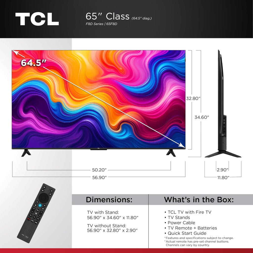 TCL 75-Inch F8D Series 4K QLED Smart TV (75F8D, 2026 Model) with Dolby Vision HDR and Dolby Atmos, Game Accelerator 288 and VRR for Sports and Gaming | Fire TV, Alexa+, 120Hz Refresh, LED Backlighting