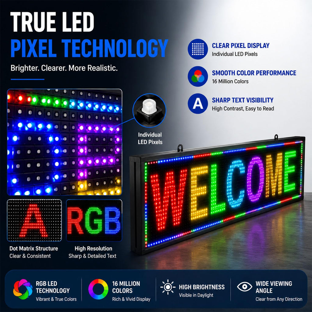 P10 Outdoor Led Sign Programmable Scrolling Digital Display Screen Message Board Bar Custom WiFi Control Store Advertising Open Sign for Businesses Electronic Full Color Word Light (115"x14")
