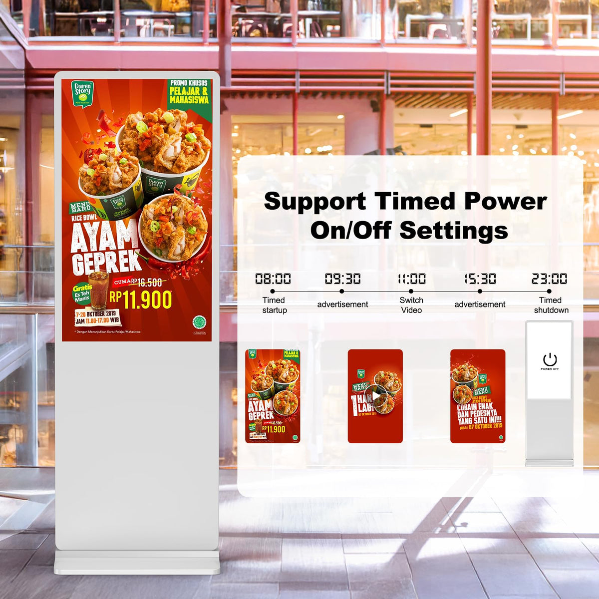 32 inch Indoor Digital Signage LCD Screen IPS Floor Standing Digital Kiosks Interactive Displays with WiFi HDMI/USB Input Auto AD Player, Android OS Black