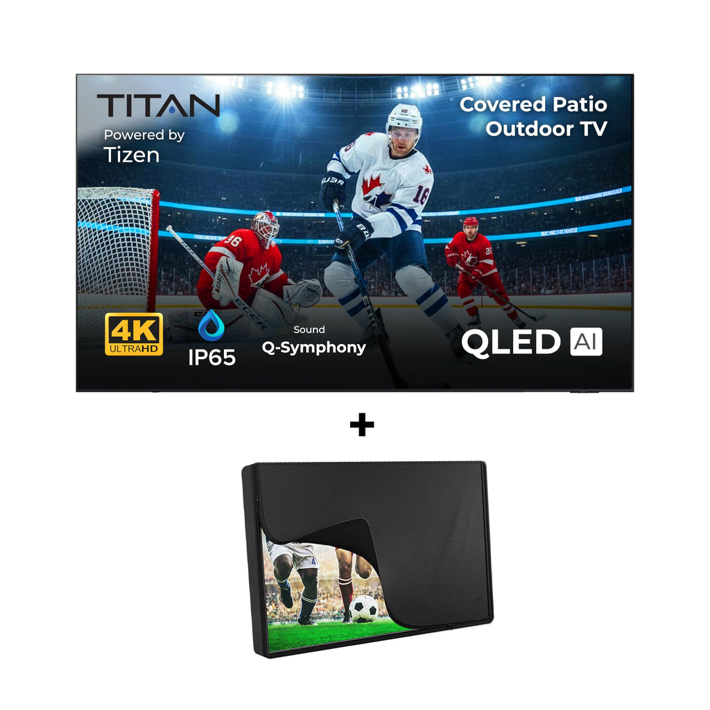 Titan G100 Mini 85 Inch Covered Patio Outdoor TV â 4K UHD QLED IP65 - Google OS, Dolby Vision & Atmos, Onkyo Speakers - Thin Bezel - Weather Resistant - 2-Year Warranty & USA Assembled