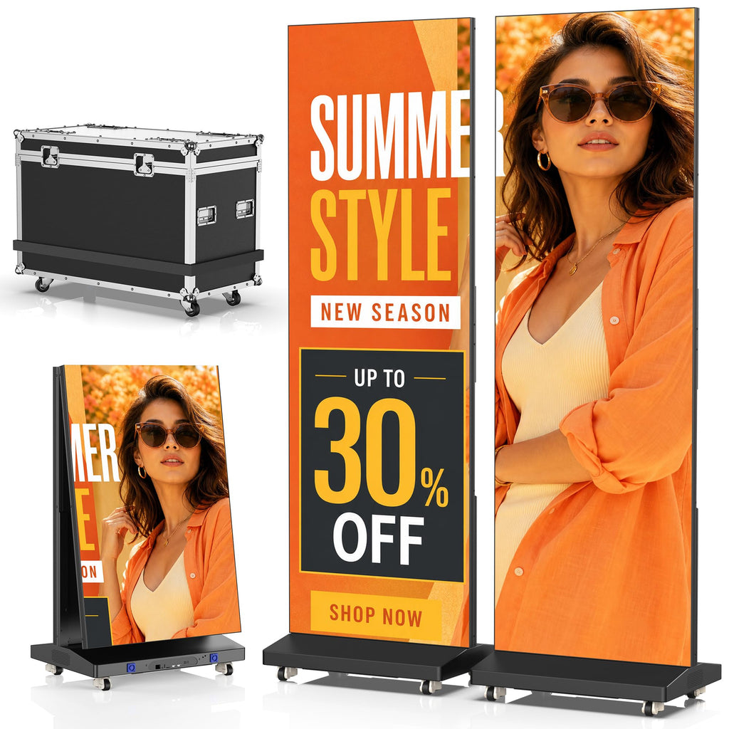 43 Inch Outdoor Digital Signage A-Frame Displays, Rechargeable Digital LCD Kiosks, Moveable Commercial Totem, IP65 Waterproof, Auto Adjustment 2000nits High Brightness Screen, High Capacity Battery for Restaurant/Bar/Food Truck/Store