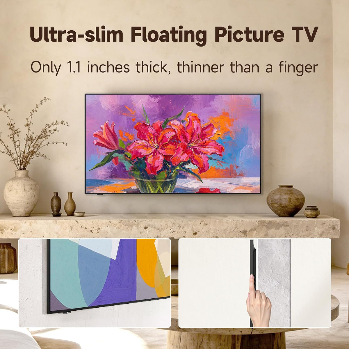 iFFALCON 65-Inch Class QLED 4K F75 Smart TV, Ultra-Slim 1.1'' Floating Picture Frame TV, Seamless Wall-Mount Installation | Dolby Vision IQ, 144Hz, Google TV, Alexa | Works w/Legacy Devices