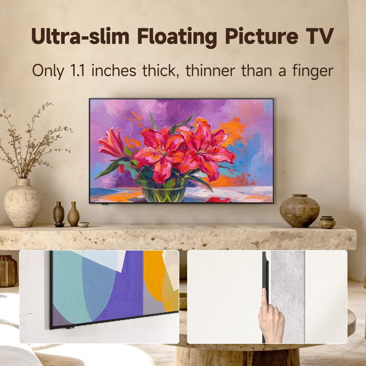 iFFALCON 65-Inch Class QLED 4K F75 Smart TV, Ultra-Slim 1.1'' Floating Picture Frame TV, Seamless Wall-Mount Installation | Dolby Vision IQ, 144Hz, Google TV, Alexa | Works w/Legacy Devices