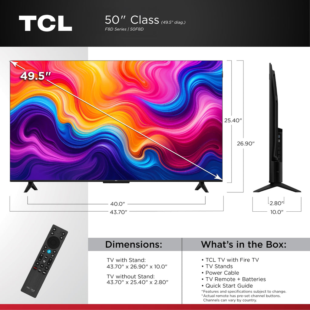 TCL 75-Inch F8D Series 4K QLED Smart TV (75F8D, 2026 Model) with Dolby Vision HDR and Dolby Atmos, Game Accelerator 288 and VRR for Sports and Gaming | Fire TV, Alexa+, 120Hz Refresh, LED Backlighting