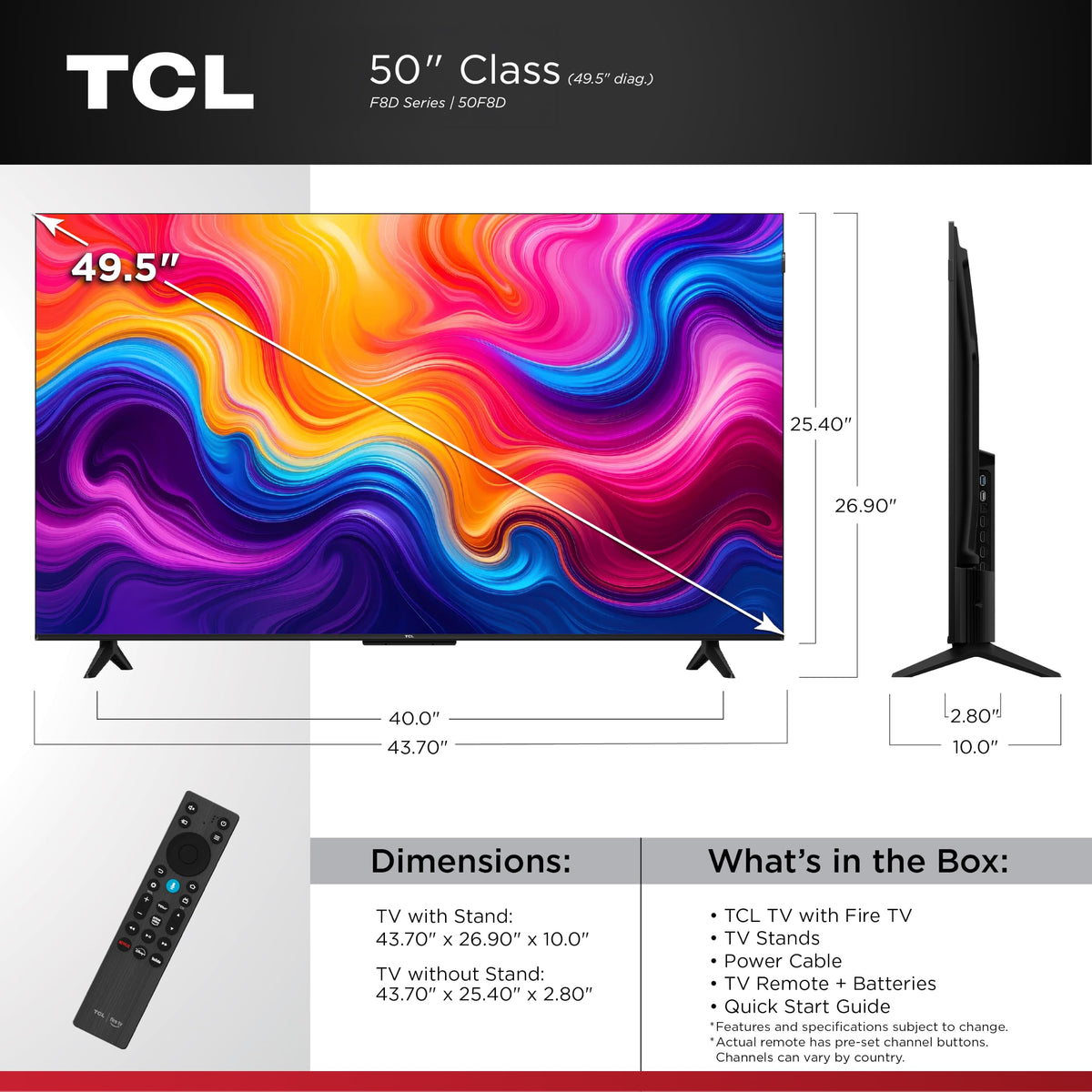 TCL 75-Inch F8D Series 4K QLED Smart TV (75F8D, 2026 Model) with Dolby Vision HDR and Dolby Atmos, Game Accelerator 288 and VRR for Sports and Gaming | Fire TV, Alexa+, 120Hz Refresh, LED Backlighting