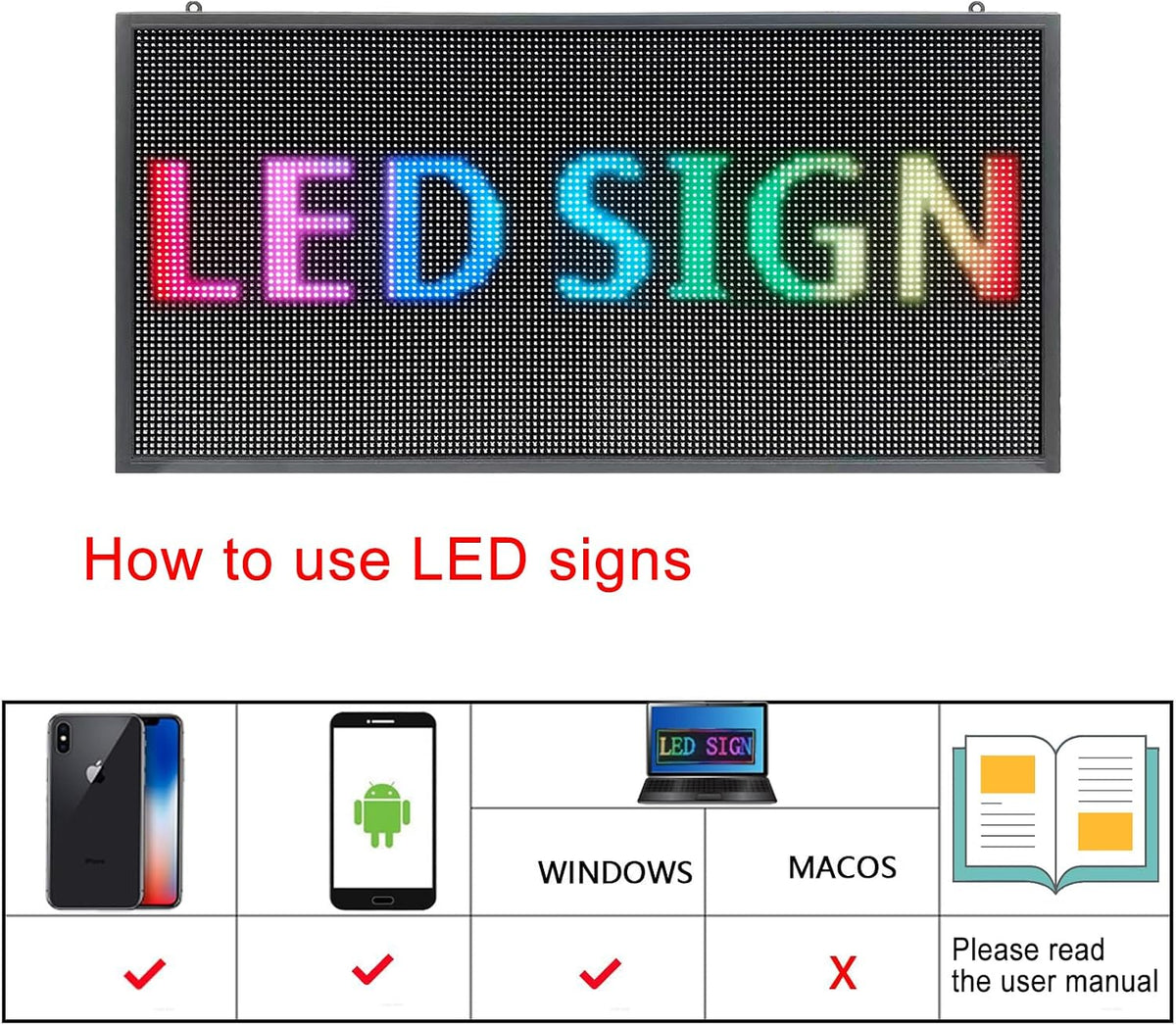 P3 Indoor Programmable LED Sign 16"x8.7", Full Color Message Display Board