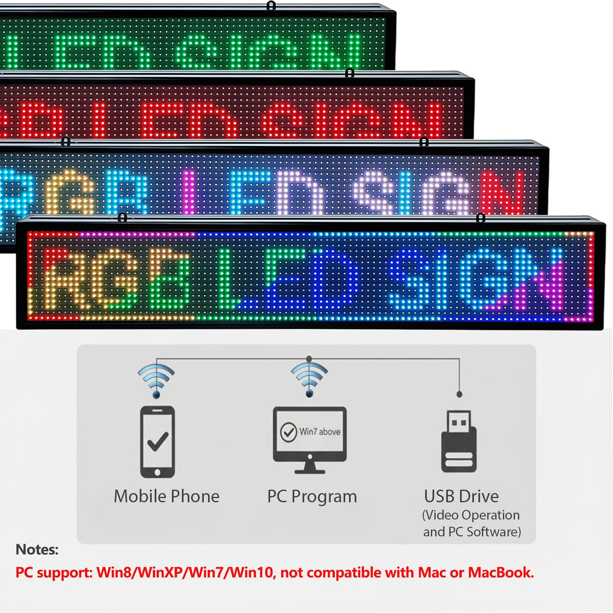 P6 Programmable LED Sign Supports Text/Image/Video, 40"x17" Outdoor Scrolling LED Digital Display for Business, IP65 Waterproof Electronic Message Board with WiFi & USB Control