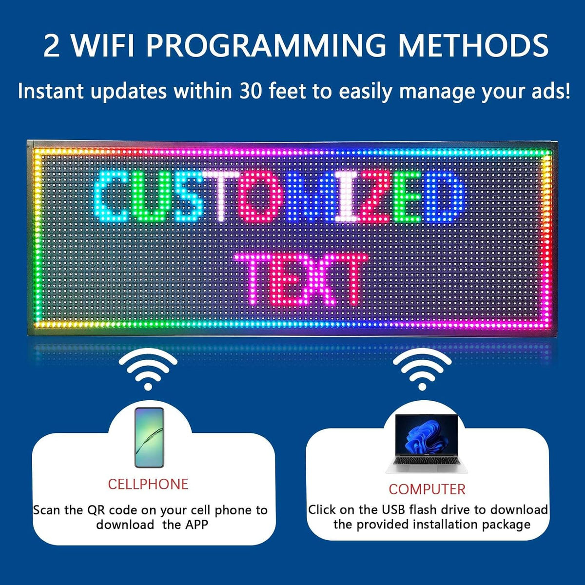 HS Programmable Scrolling Led sign Outdoor Digital Open Neon P10 39''x14''