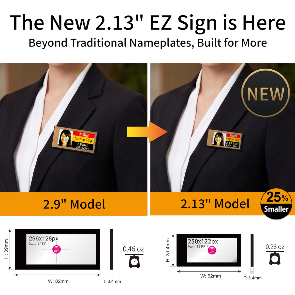 [Santek] EZ Sign NFC E-Paper Display â No Battery, Ultra-Thin 0.13â, Rewritable 4-Color Digital Display, App-Controlled (iOS/Android/PC), IP65 (Silver, 2.9" 6pcs, No Stand and Clip Included)