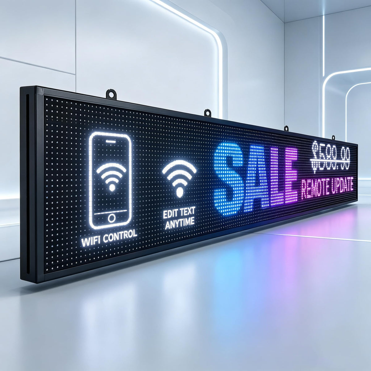 LED Advertising Sign,P5 39x14 Inches Full Color Programmable Digital Board, High Brightness Scrolling Message Display with WiFi & USB Control for Business Promotion
