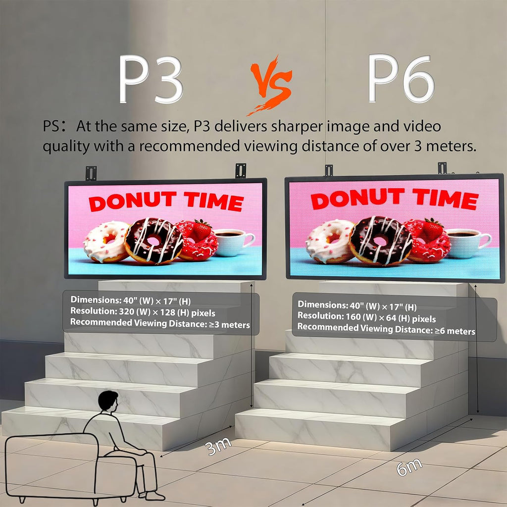 P3 Full Color Programmable LED Sign, IP65 Outdoor, WiFi Control, Support Custom Video, Electronic Message Board for Business, 40''Ã17''