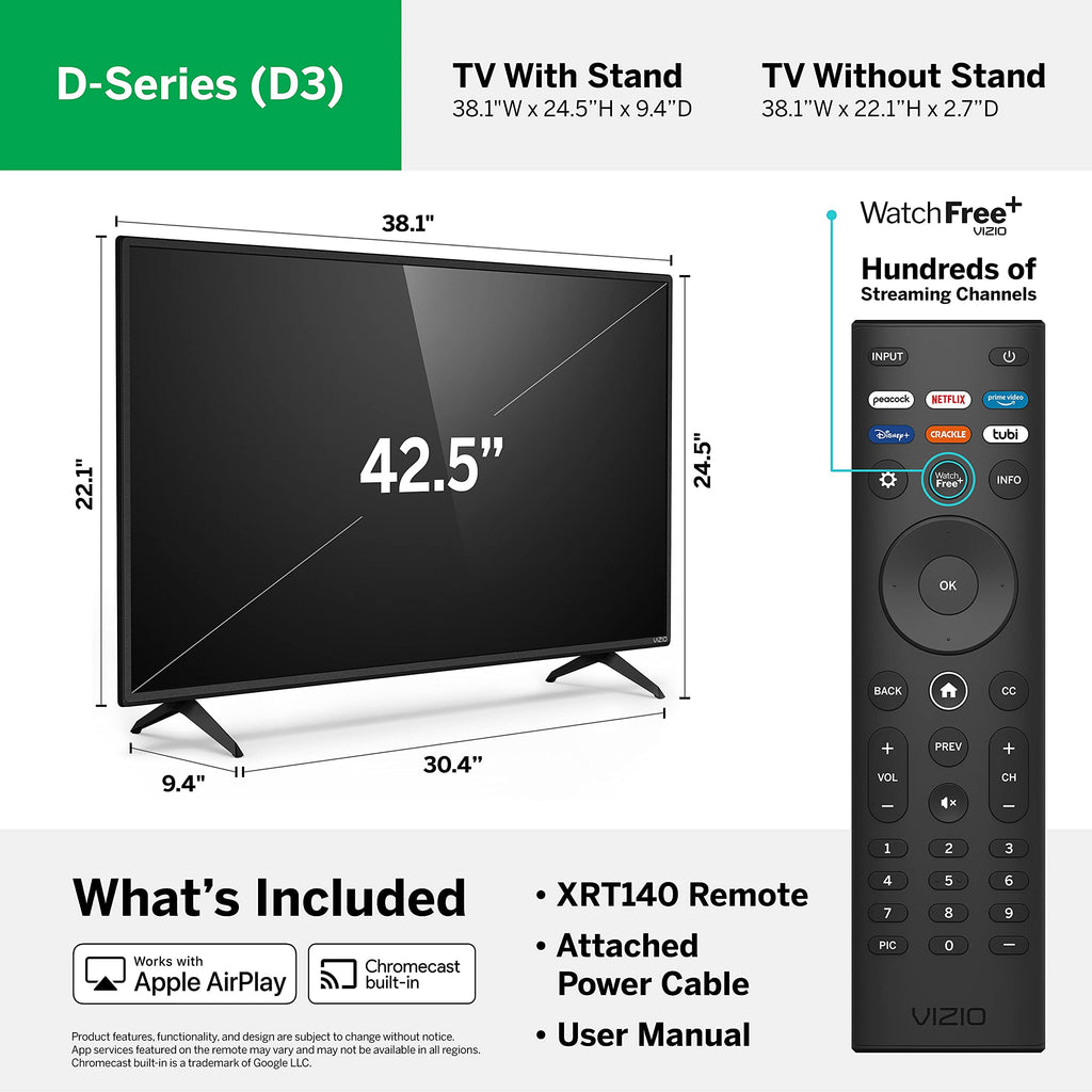VIZIO 24-inch D-Series Full HD 1080p Smart TV with Apple AirPlay and Chromecast Built-in, Alexa Compatibility, D24f4-J01, 2021 Model