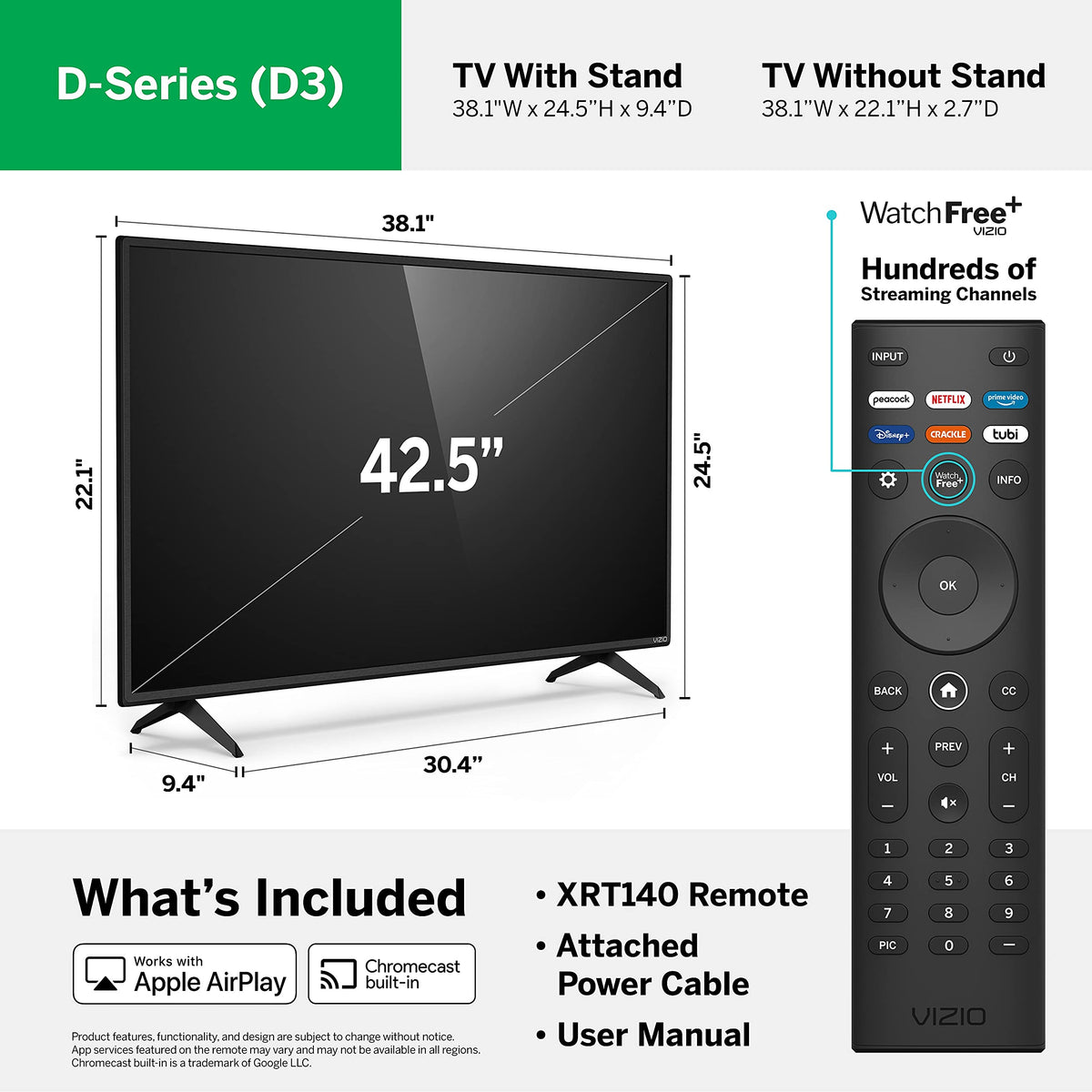 VIZIO 24-inch D-Series Full HD 1080p Smart TV with Apple AirPlay and Chromecast Built-in, Alexa Compatibility, D24f4-J01, 2021 Model
