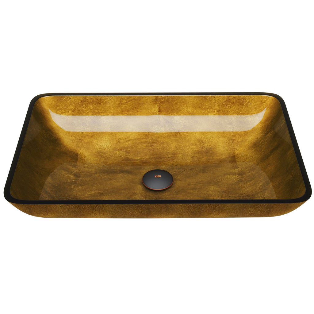 Vigo Vessel Sink Brown - 23â Artistic Rectangular Bathroom Vessel Sink, Tempered Glass Above Counter Sink with NonStickShield & QuickDrain, Modern Luxury Design
