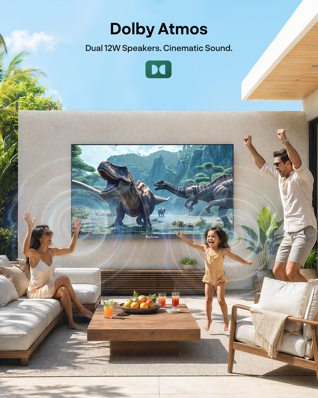 SYLVOX 65'' Outdoor TV, Premium Ultra-Narrow Bezel, IP56 Weatherproof, 1,000-Nit 4K UHD Anti-Glare Screen, Smart Google TV, All-Metal Durable Outdoor TV for Deck, Patio, Partial Sun (Frameless, 2026)
