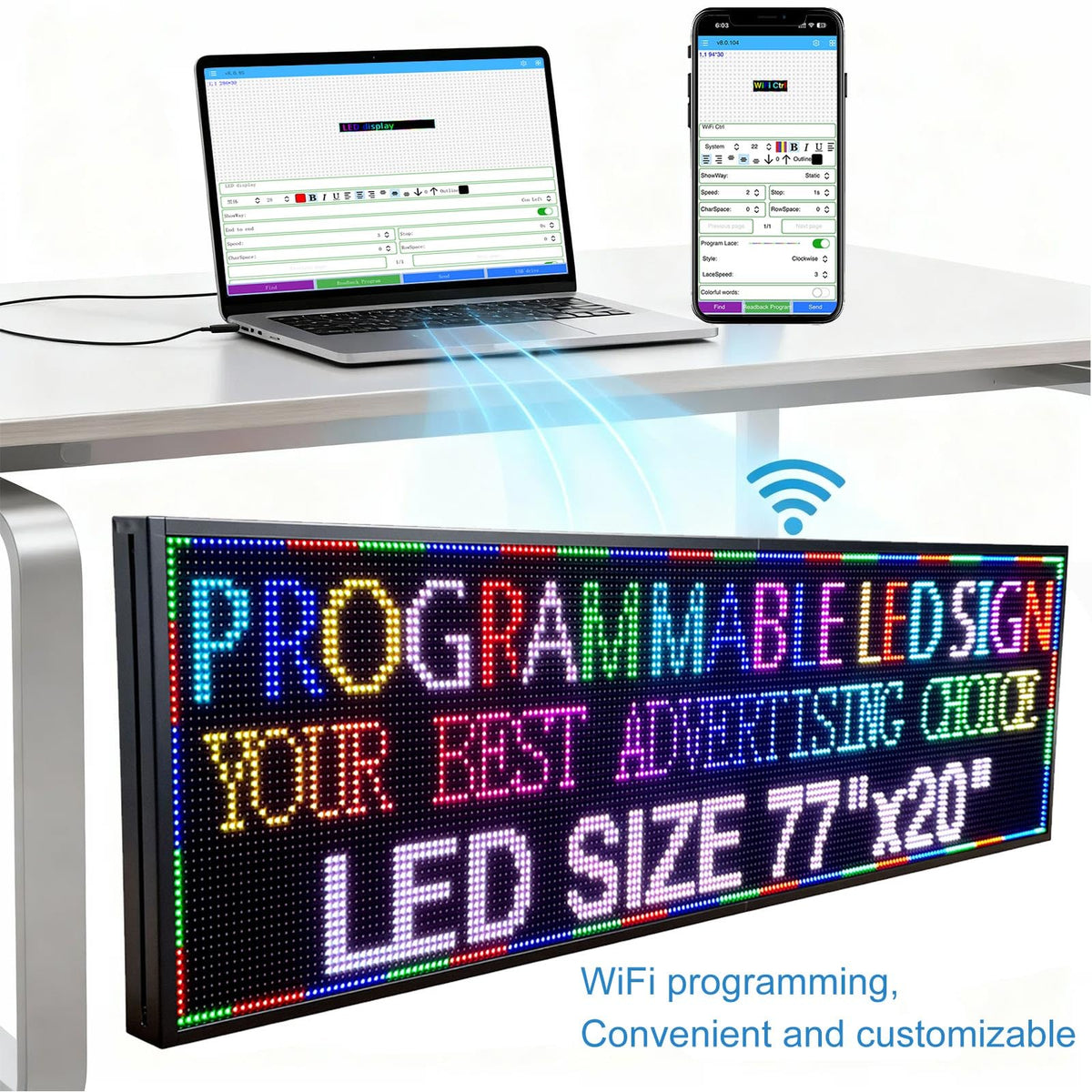 P6(40" * 17") Digital Programmable Scrolling Led Sign Scrolling Outdoor For Business message Board Display Screen Electronic Menu Board Wifi Control Word Light