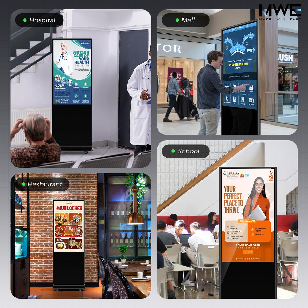 JIYANG 49 Inch Touchscreen Digital Signage Display Kiosk, Indoor Floor Standing LCD Advertising Display with Android Media Player, HDMI/USB/WiFi Input Auto Split Screenï¼Blackï¼