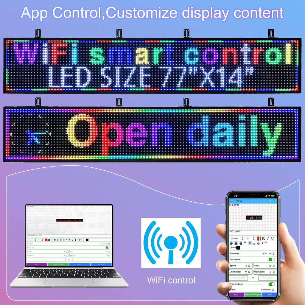 P6 Programmable Led Sign Custom Scrolling Outdoor Digital Signs For Businesses Display Screen Electronic Message Board Stock Ticker Advertising Pixel Led Panel Marquee 40"X17"