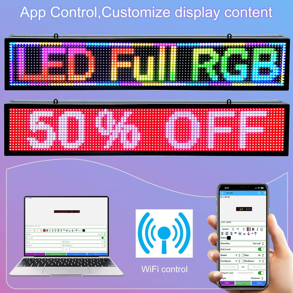 P6 Programmable Led Sign Custom Scrolling Outdoor Digital Signs For Businesses Display Screen Electronic Message Board Stock Ticker Advertising Pixel Led Panel Marquee 40"X17"