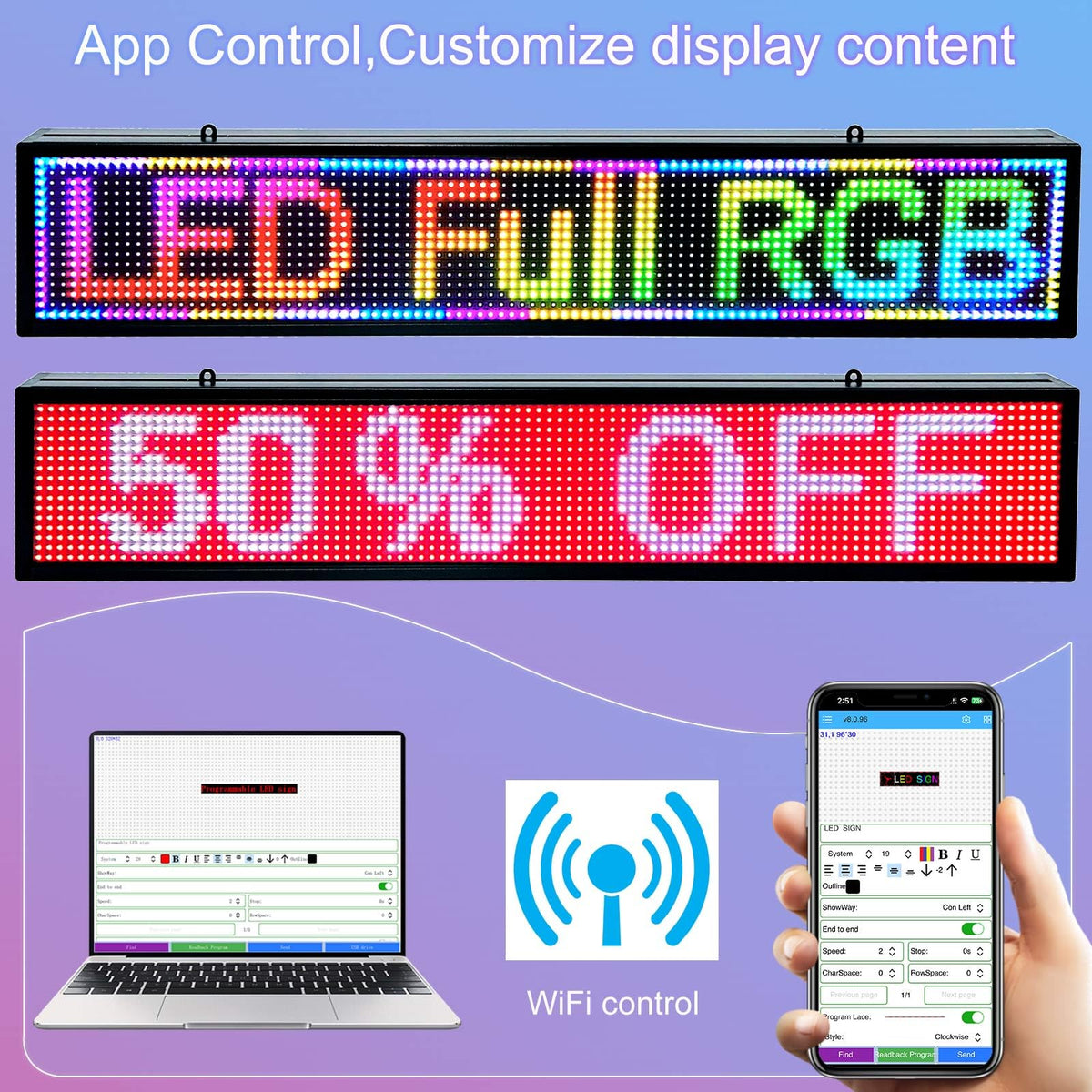 P6 Programmable Led Sign Custom Scrolling Outdoor Digital Signs For Businesses Display Screen Electronic Message Board Stock Ticker Advertising Pixel Led Panel Marquee 40"X17"