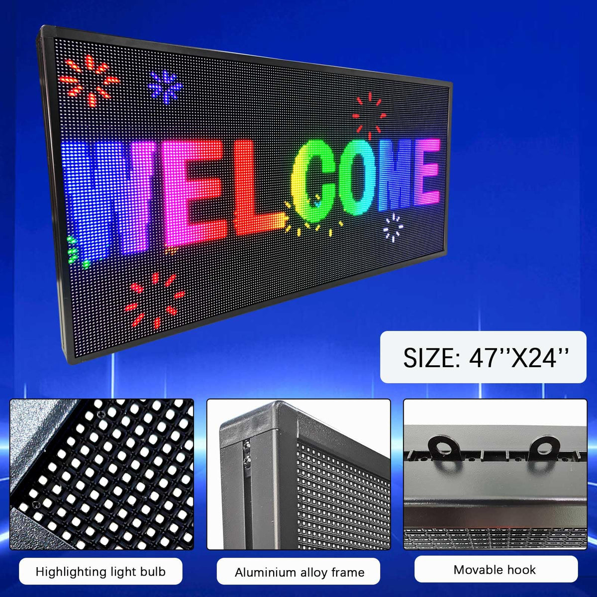 HS P6 40''x17'' Led sign Outdoor Digital Open Neon Programmable Scrolling