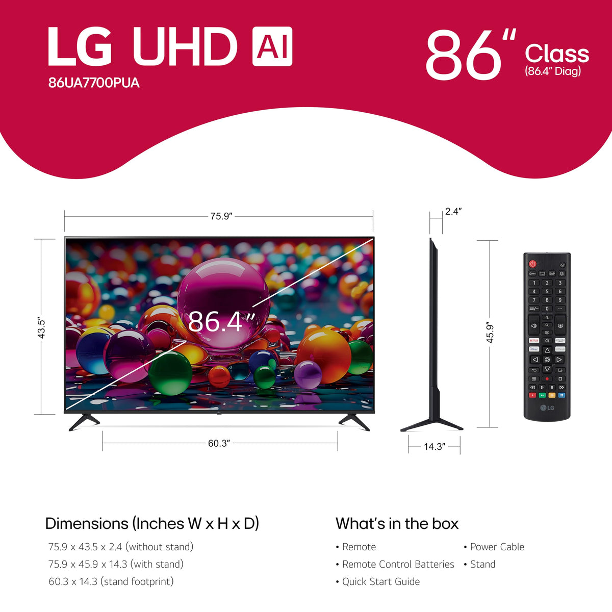 LG 43UA7700P 43 inch Class UA77 Series LED AI 4K Smart webOS TV (2025)