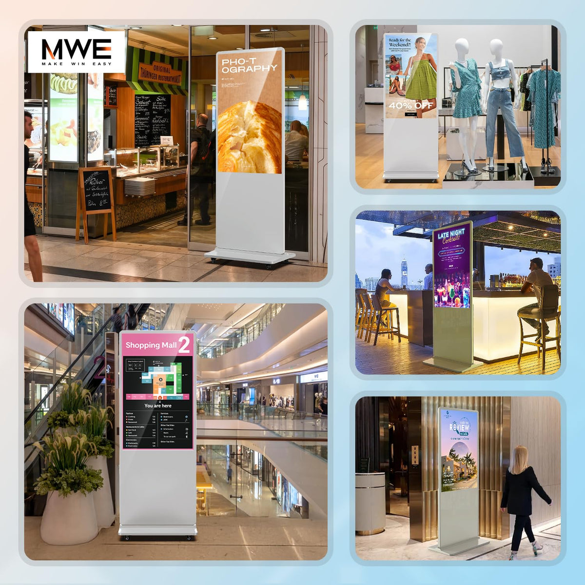 MWE 43 Inch Indoor Floor Standing Digital Signage Advertising Display Kiosk LCD Screen Commercial Totem Android System Vertical Poster with Auto Media Player