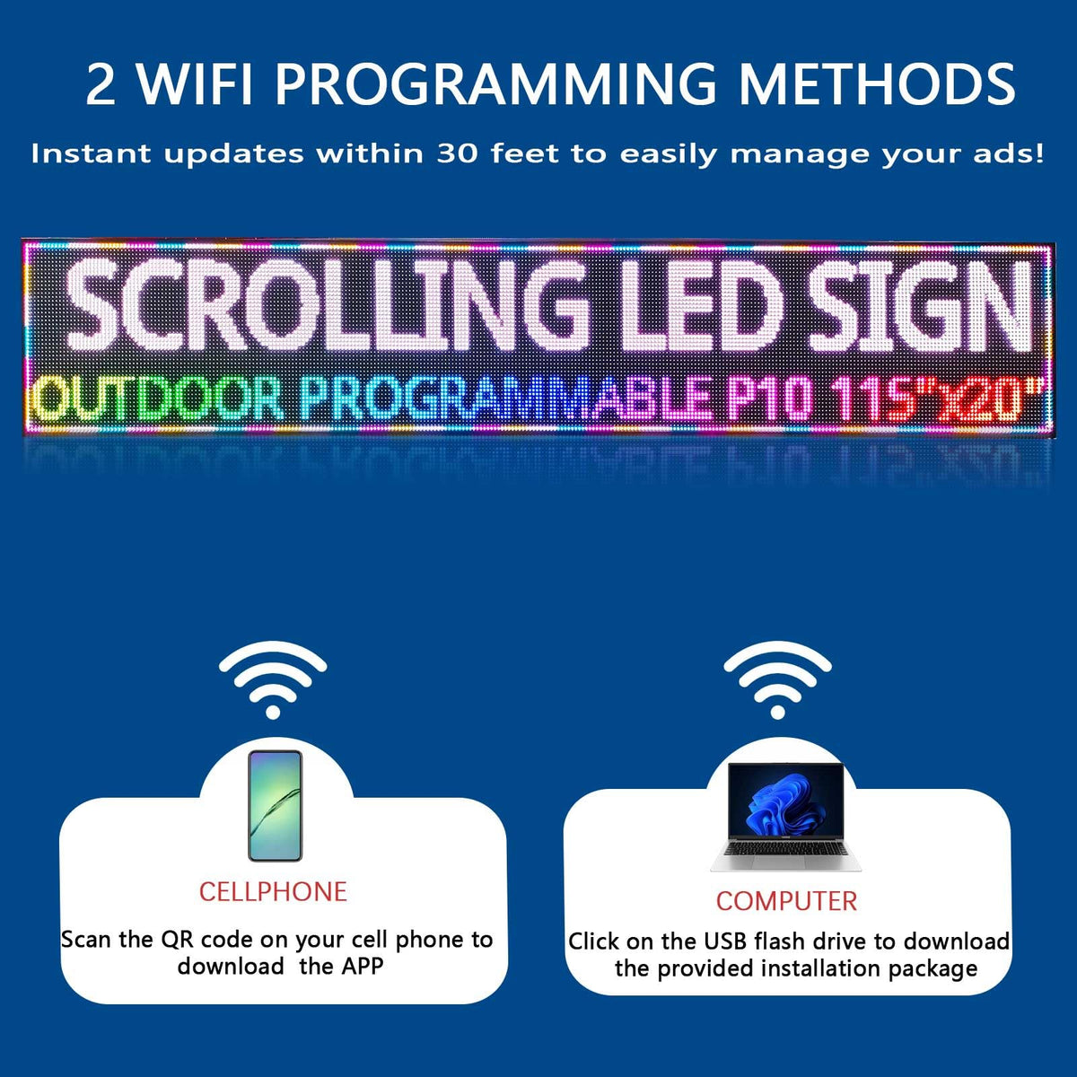 HS Programmable Scrolling Led sign Outdoor Digital Open Neon P10 39''x14''