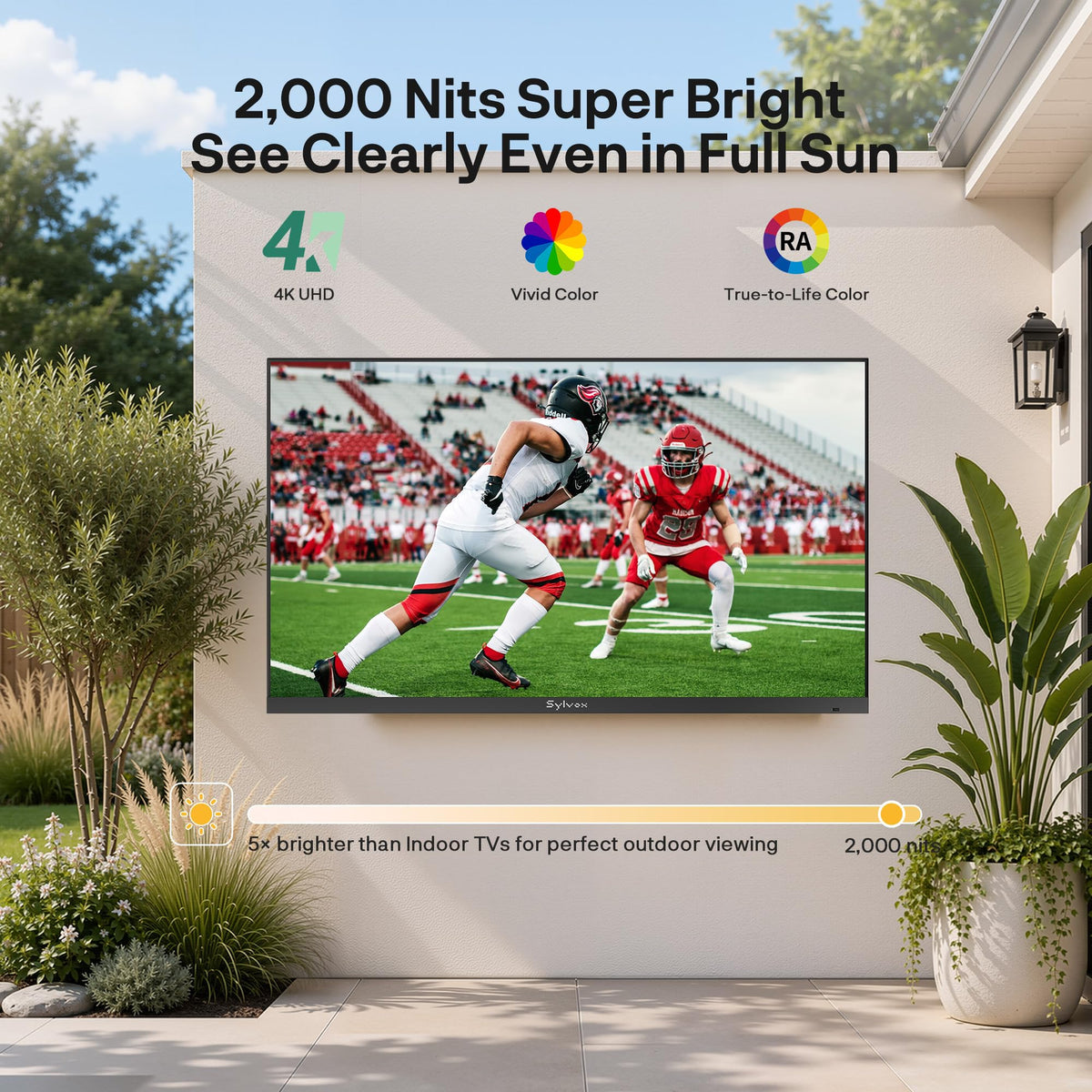 SYLVOX Outdoor TV, 85'' Mini LED QLED, 3500 Nits Extreme Brightness, 120Hz