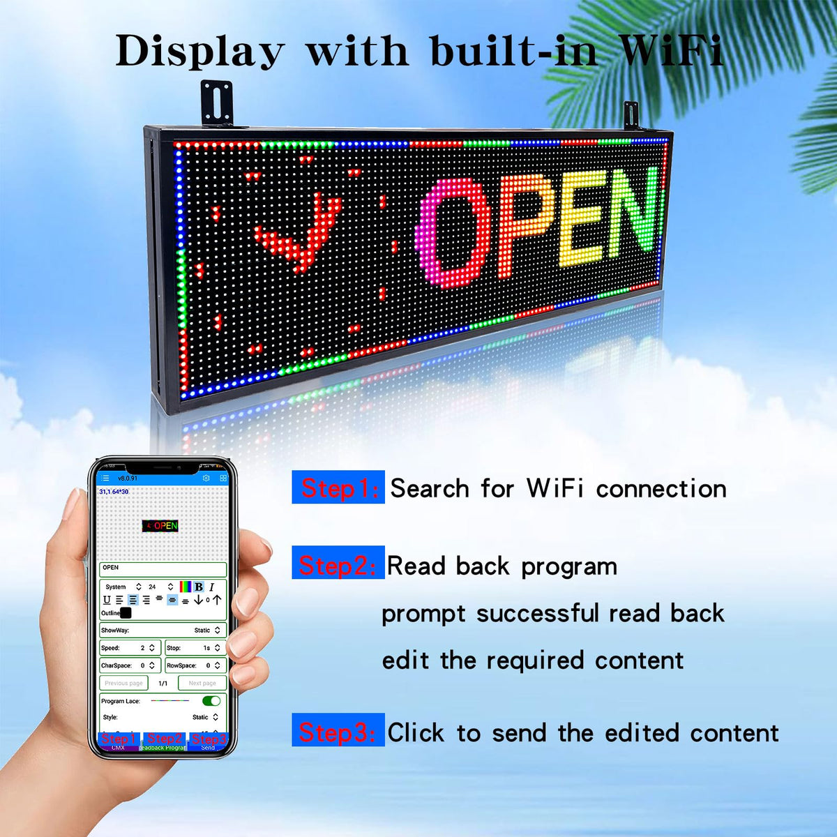 P6 Programmable Led Sign Custom Scrolling Outdoor Digital Signs For Businesses Display Screen Electronic Message Board Stock Ticker Advertising Pixel Led Panel Marquee 40"X17"