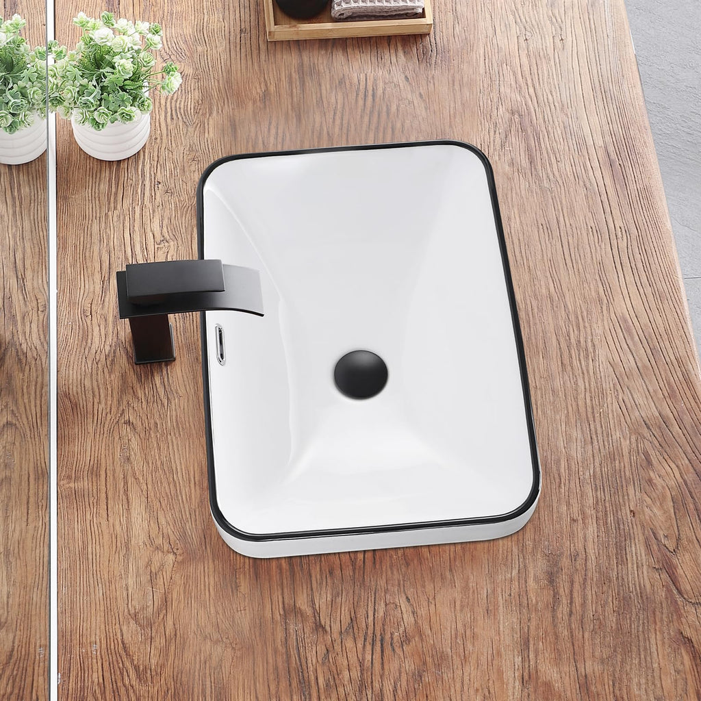 Bathroom Vessel Sink 16.7" X 12.6" Semi Recessed Bathroom Sink Rectangular Drop In Bathroom Sinks with Overflow White Ceramic Vessel Sinks for Bathroom Modern Above Counter Basin Vanity Sink