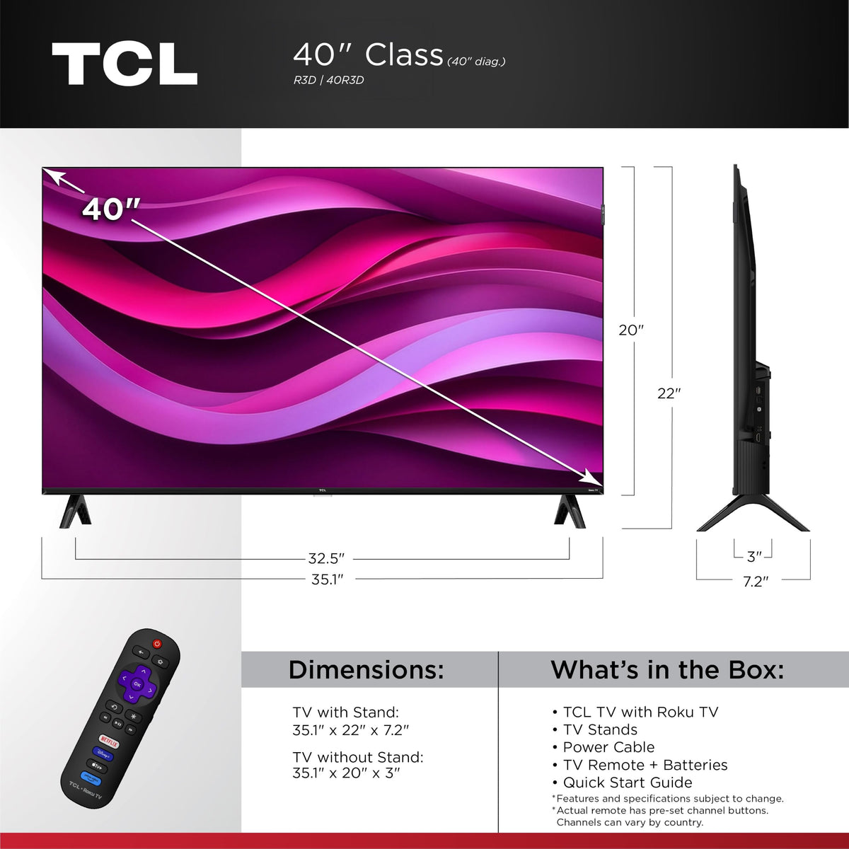TCL 32-Inch Class R3D Series QLED Roku Smart TV | FullView Bezel-Less Design, Google Cast & AirPlay 2 | Television for Bedroom, Dorm & Kitchen (32R3D, 2026) Streaming Live Local News, Sports & Movies