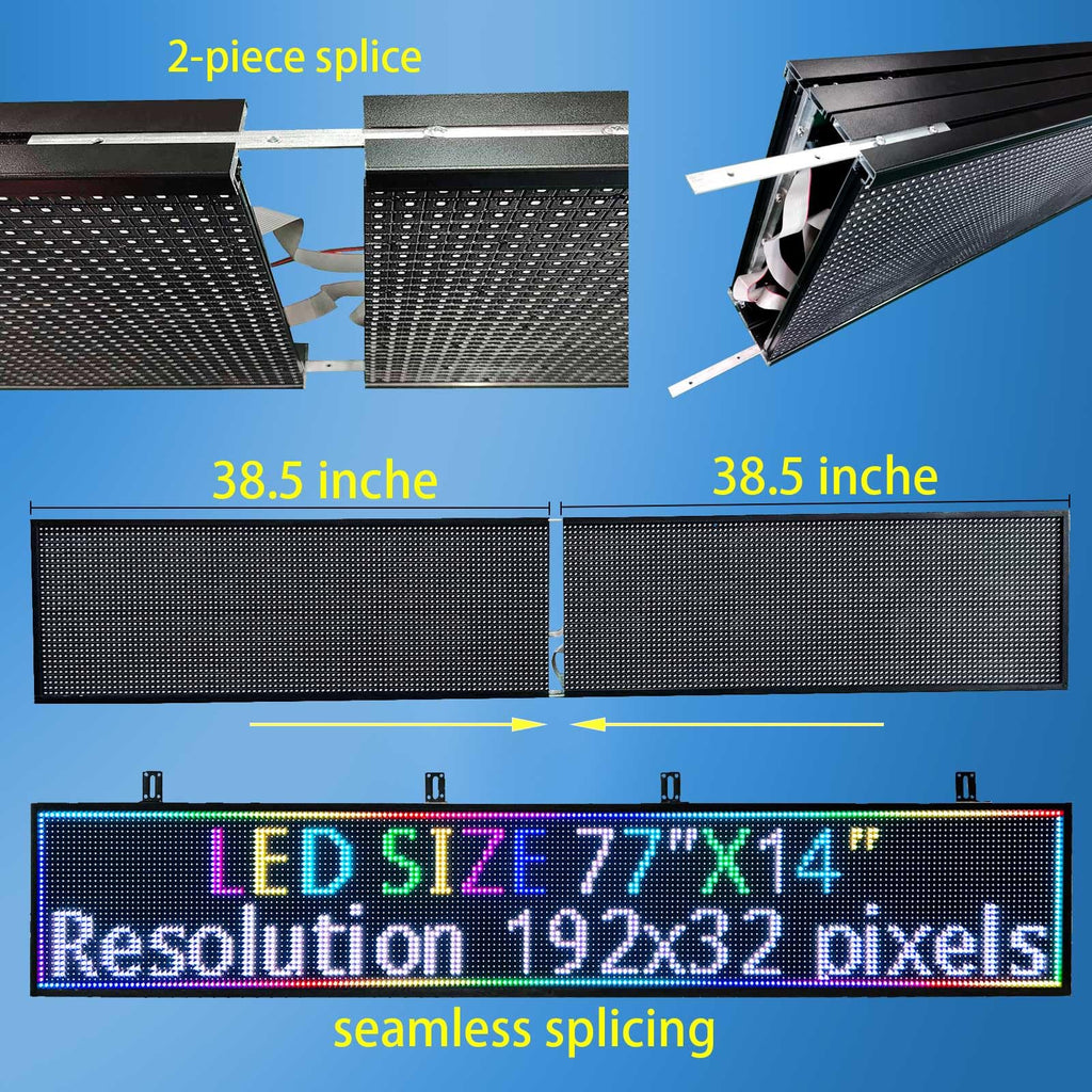 P10 Outdoor Led Sign Programmable Scrolling Digital Display Screen Message Board Bar Custom WiFi Control Store Advertising Open Sign for Businesses Electronic Full Color Word Light (115"x14")