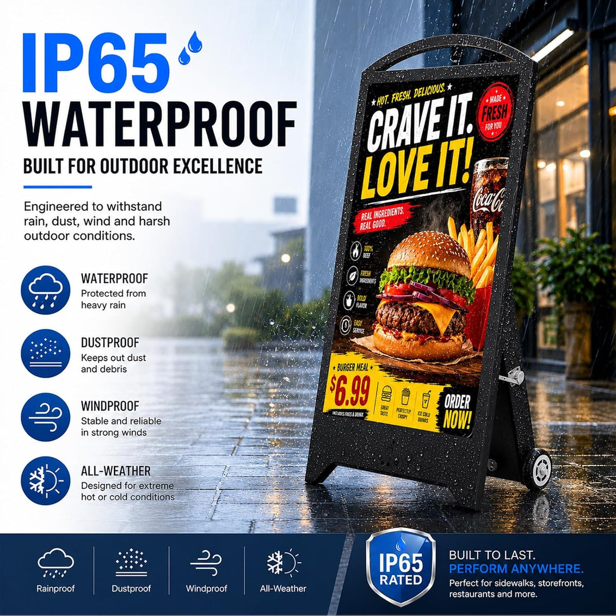 43" Outdoor Digital Signage, 2000nits Portable Digital Signage Display
