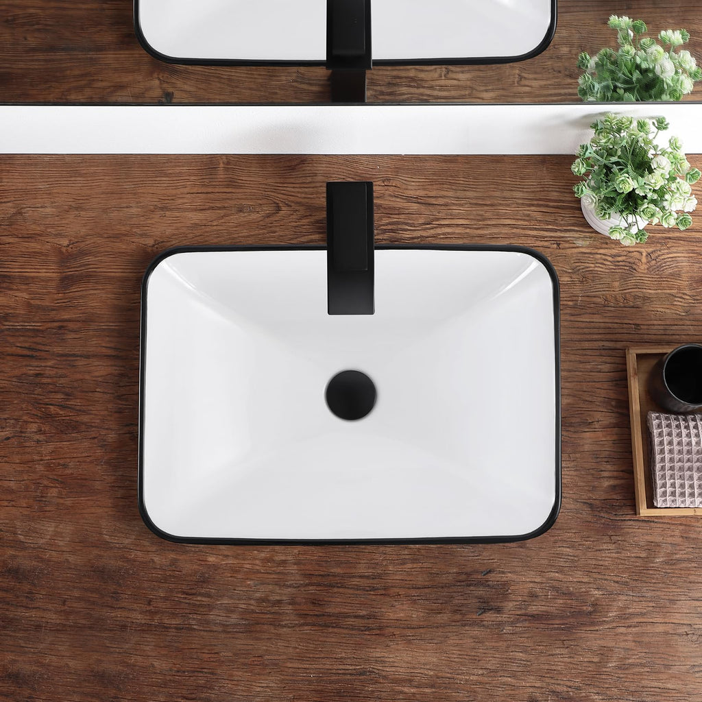 Bathroom Vessel Sink 16.7" X 12.6" Semi Recessed Bathroom Sink Rectangular Drop In Bathroom Sinks with Overflow White Ceramic Vessel Sinks for Bathroom Modern Above Counter Basin Vanity Sink